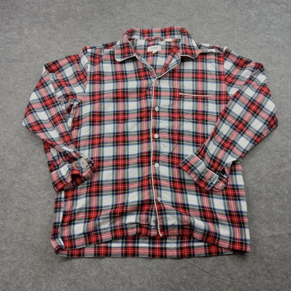 J Crew Shirt Mens Medium Pajama Sleep Night Red Blue Plaid Flannel Button Front